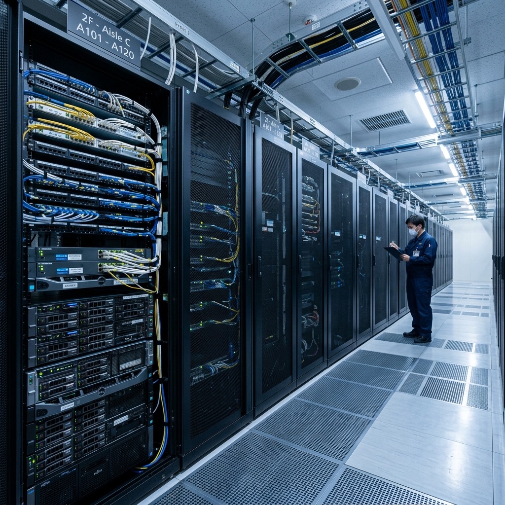 サーバールームとネットワーク運用のイメージ